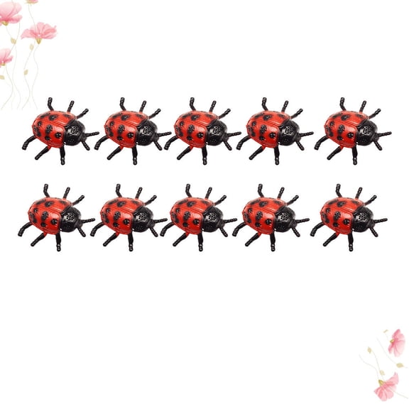 WHAMVOX Cute Mini Simulation Ladybugs Toy for Kids DIY Decoration Made of PVC Red Color 10 Pieces