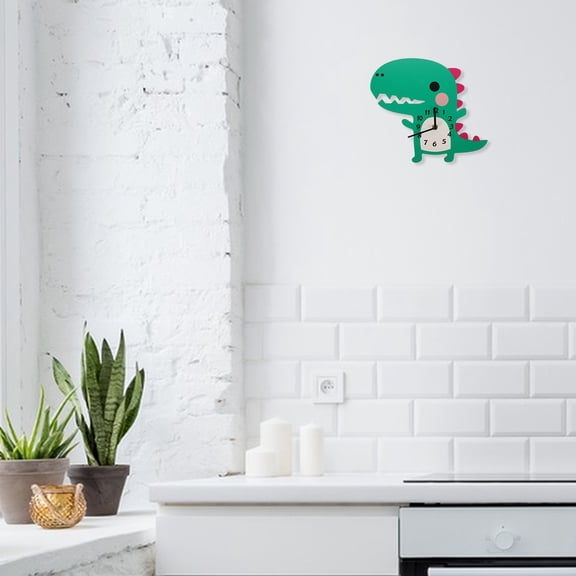 WHAMVOX Cute Wall Clock Cartoon Dinosaur Shaped Wall Clock Decor Bedroom Decorative Wooden Silent Mute Hanging Clock Without Battery