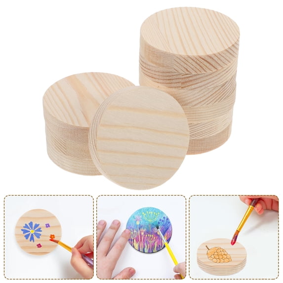 WHAMVOX DIY Beige Wood Slices for Decoration Unpainted Plastic Rounds Smooth Surface Safe for Kids Craft Projects 5x1 cm