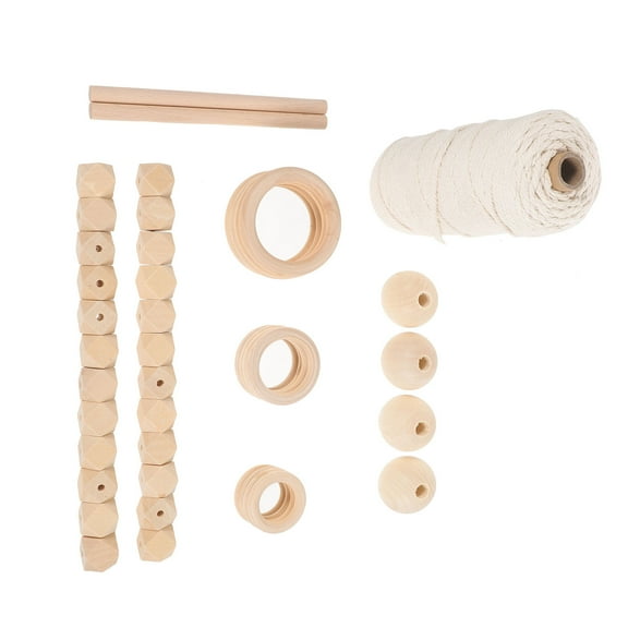 WHAMVOX DIY Macrame Kit for Adults with Cotton Rope Wood Beads Rings and Sticks for Decor Beige