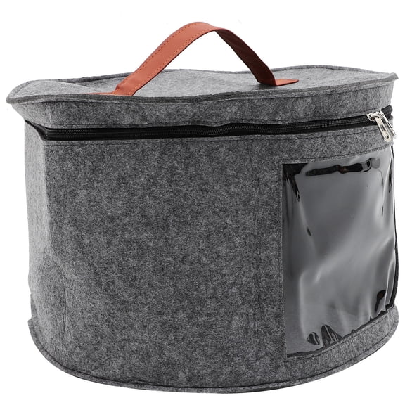 WHAMVOX Dark Grey Felt Hat Box with Clear Window for Storage Use Made of Safe Felt and PVC 7 Inch