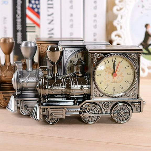 WHAMVOX Decorations Boys Alarm Clock Railroad Mechanical Train Vintage Child Office Silver