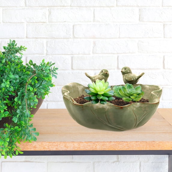 ROMANSENTIAL Cute Ceramic Planter Olive Green 1Pcs for Office