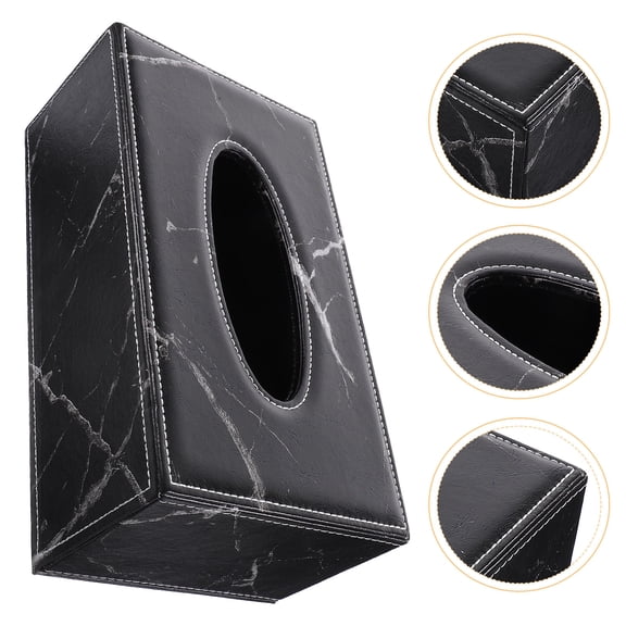 WHAMVOX Delicate Black Tissue Box Storage Container Made of Synthetic Material with Exquisite Marble Design 1pc