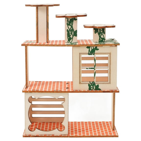 WHAMVOX Delicate Squirrel House Wooden Hamster Hideouts Guinea Small Pets Beige