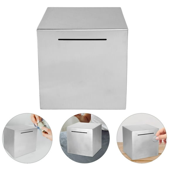 WHAMVOX Deposit Saving Stainless Steel Piggy Bank Travel 15.00X15.00X15.00CM Silver