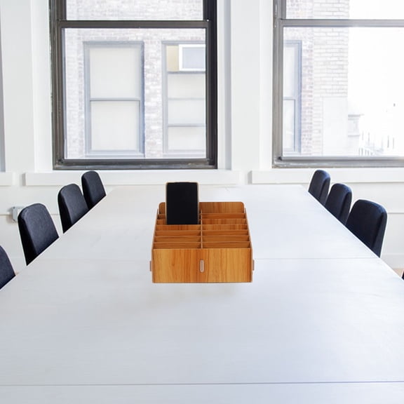 WHAMVOX Desktop Storage Box Wooden Tabletop Smartphone Holder Phone Storage Container For Office Multiple Wood Cell Phone Holder Mobile Phone Display Box