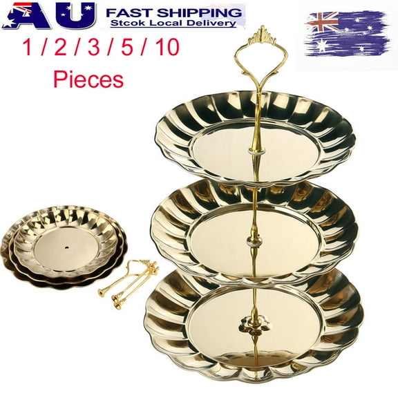 WHAMVOX  Dessert Tray Display 3 Tier Cake Stand Stainless Steel Fruit Plate