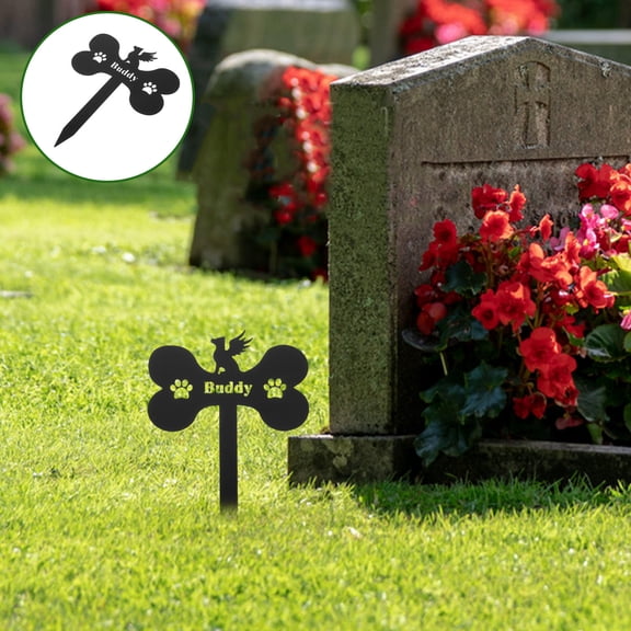WHAMVOX Dog Memorial Stake Bone Shaped Metal Garden Stake For Pet Grave Decorative Yard Stake For Pet Memorial Cemetery Garden Decoration Pet Funeral Supplies