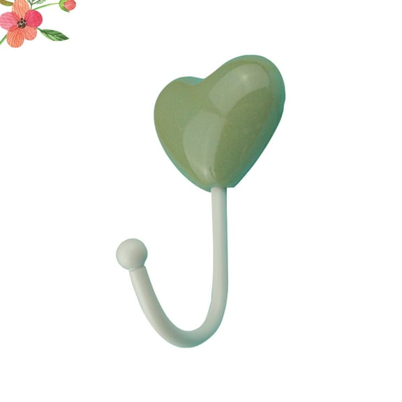HOOWIFFY Coat Hooks for Wall Heart Shape Hook Ceramic Light Green 1Pack for Door Back Hook