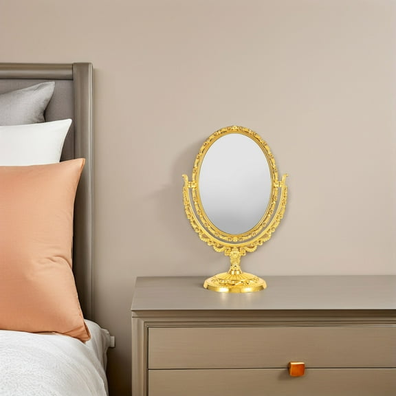 WHAMVOX Double-sided Rotating Table Mirror Travel 31.00X20.50X12.50CM Golden
