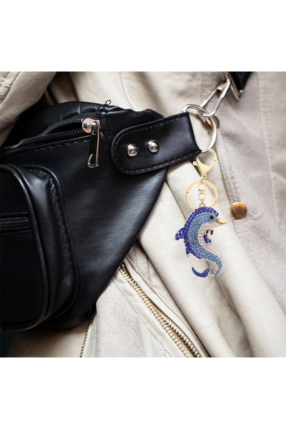 Durable Dolphin Keychain with Rhinestone Inlay Zinc Alloy Material for Decoration Use Multi Color