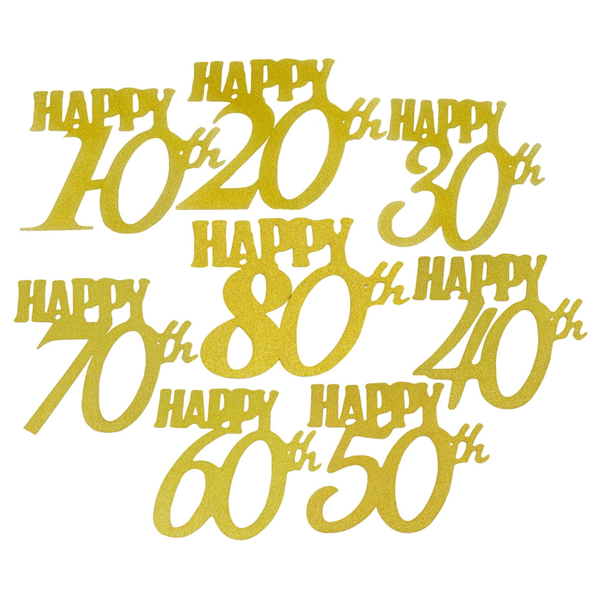 WHAMVOX Durable Golden Happy 80th Birthday Cake Toppers Glitter Paper Decorations for Cakes and Cupcakes 12pcs