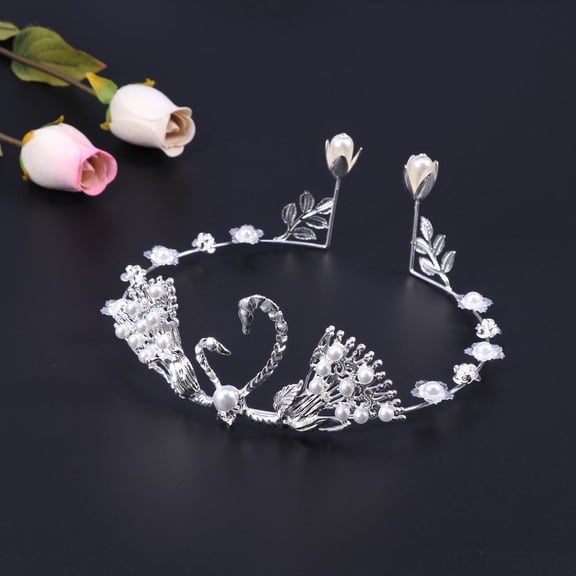 WHAMVOX Durable Swan Headband Tiara Crown for Wedding Cake Topper in Silver Color Fits Most Sizes
