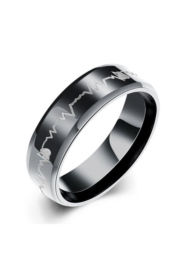 EKG Ring Promise Rings for Men Men's Man 2.20X2.20X0.60CM Black