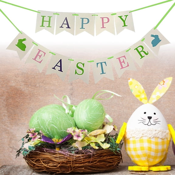 WHAMVOX Easter Banner with Bunny Garland Decor for Festive Wall Room or Table Decorations Multi Color 7.5 Inches