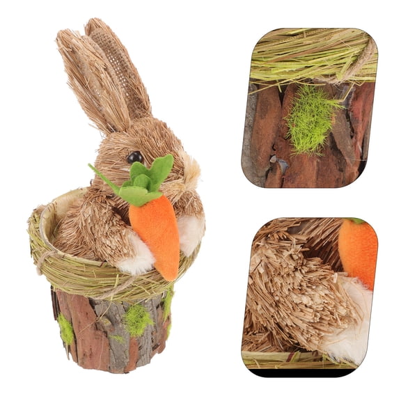 WHAMVOX Easter Bunny Figurine Straw Woven Easter Rabbit Backyard Patio Rabbit Ornament