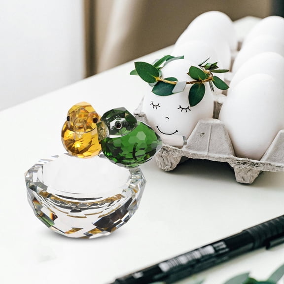 ROMANSENTIAL Crystal Bird Nest Ornament Easter Decoration Couple Figurine Home Decor Accent