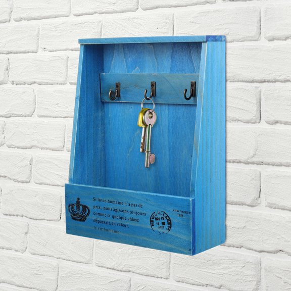 Luxshiny Home Decor Key Holder Blue Wood 1Pack Ideal For Use In Kitchen And Hallway