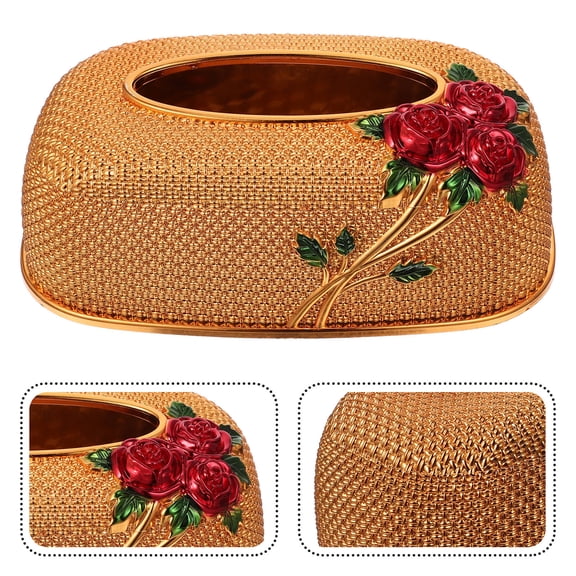 WHAMVOX Elegant Golden Acrylic Rose Pattern Tissue Box Cover for Home Hotel Caf Desktop Storage 7.5 x 4.5 x 3.5 Inches