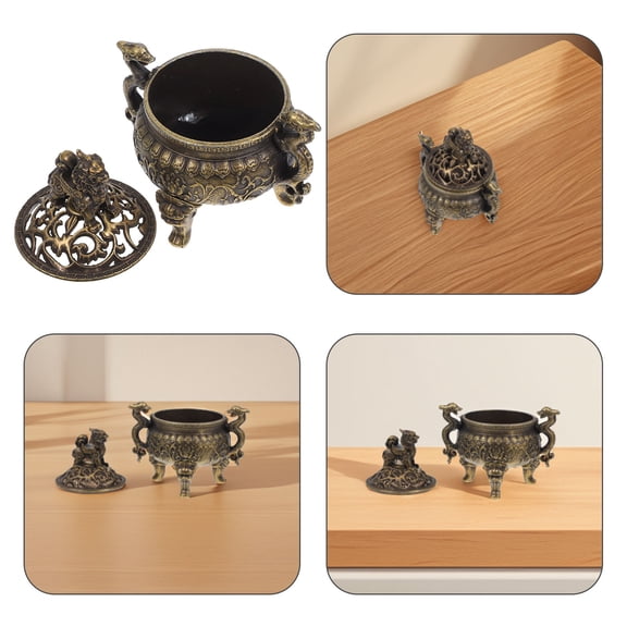 WHAMVOX Elegant Golden Copper Incense Burner with Floral Carvings for Decor and Aromatherapy Mini Size