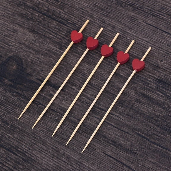 WHAMVOX Elegant Handmade Bamboo Cocktail Picks with Heart Shape Bead for Fruit Appetizers 12 cm Red