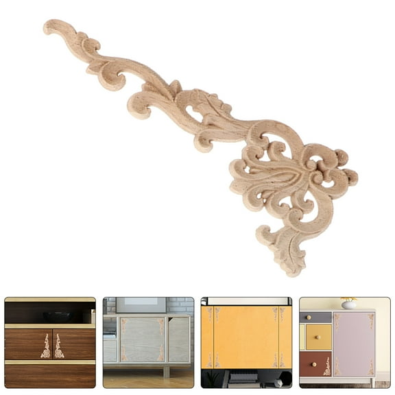 WHAMVOX Elegant Khaki Wooden Carved Onlay Applique Decorative Wood Decals for Crafts and Furniture Decoration 2pcs