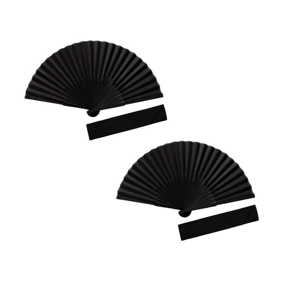 WHAMVOX Elegant Silk Foldable Fan for Women with Black Color Classic Chinese Style Handheld Fans Portable and Durable 2 Sets
