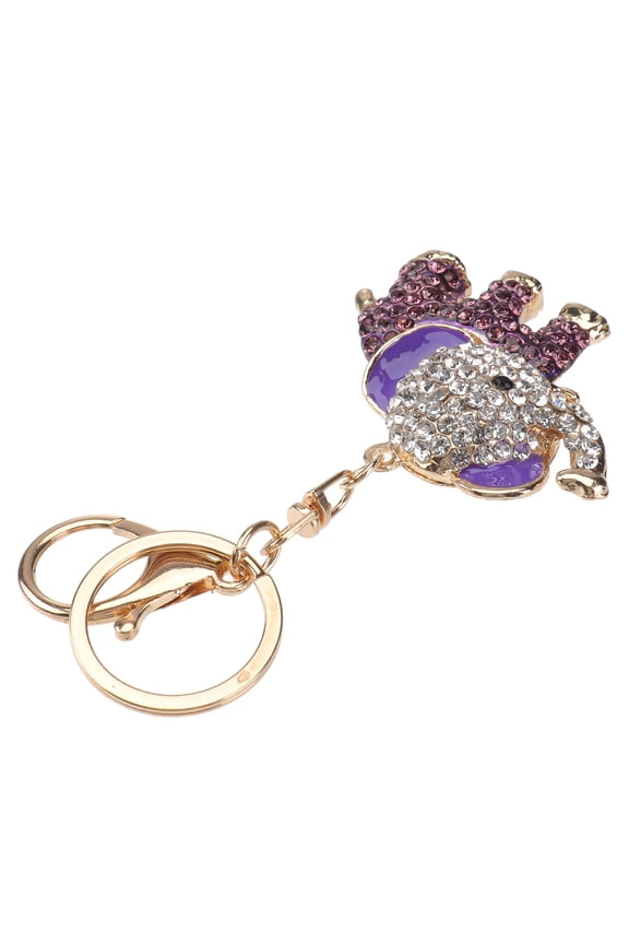 Elephant Style Rhinestone Decorated Key Ring Keychain (Purple)