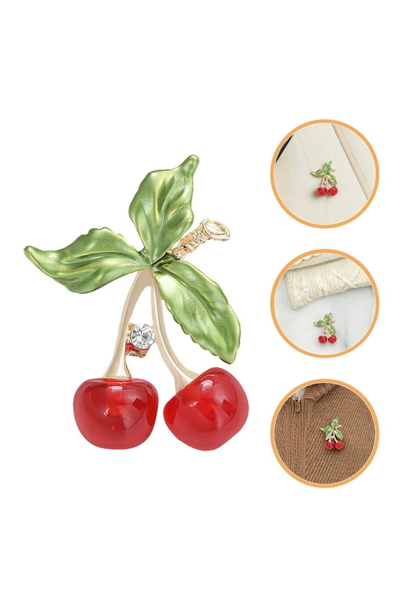 Enamel Cherry Brooch Pin Cute Rhinestone Fruit Lapel Pin, Fashion Fruit Jewelry Cherry Badge Stylish Accessories for Shirts and Sweaters