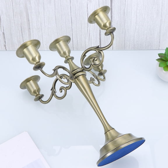WHAMVOX European Classical Alloy Art Candlestick Set of Five for Romantic Wedding Decor Accessories Golden