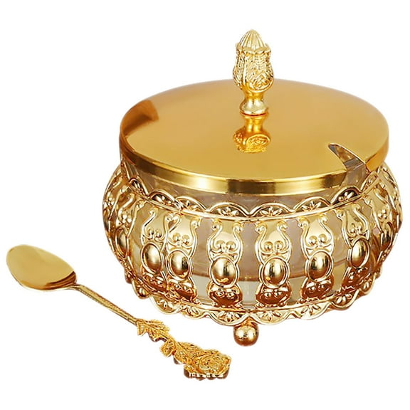ROMANSENTIAL Sugar Cube Bowl With Lid European Style Golden Iron 1Set for Kitchen Counter Table Sealing