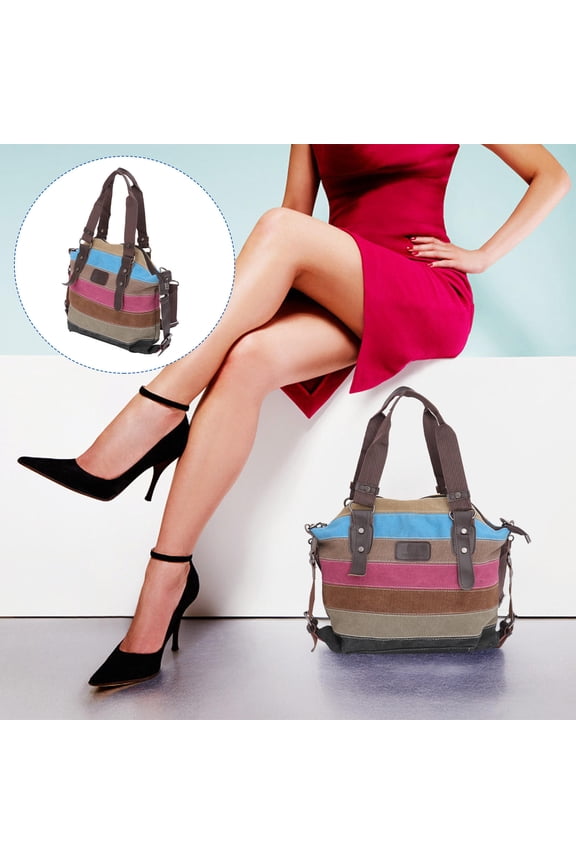 Fashion Women's Girls Multicolor Stripes Patchwork Canvas Handbag Shoulder Bag Cross-body Messenger Bag