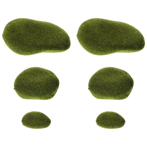 WHAMVOX Faux Green Moss Covered Stones for Decor Realistic Artificial Moss Rock Props 6pcs Versatile Flocking Foam