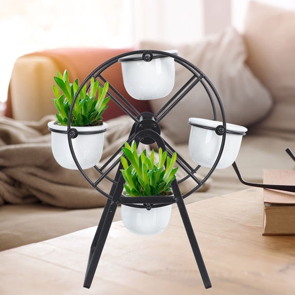WHAMVOX Ferris Wheel Flower Pot Desktop Planter Wheels Decoration Black