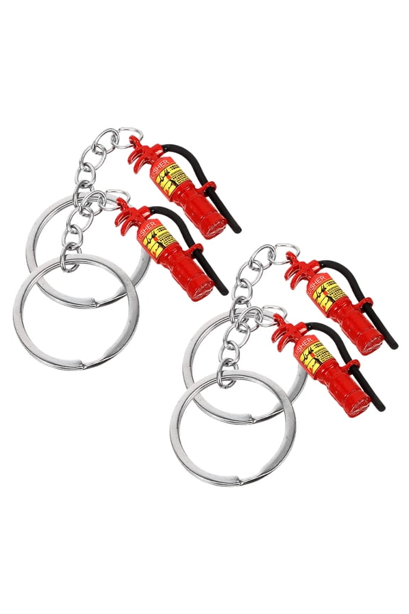 Firefighter Keychain with Extinguisher Pendant Zinc Alloy Red Color for Hanging Keys 4pcs