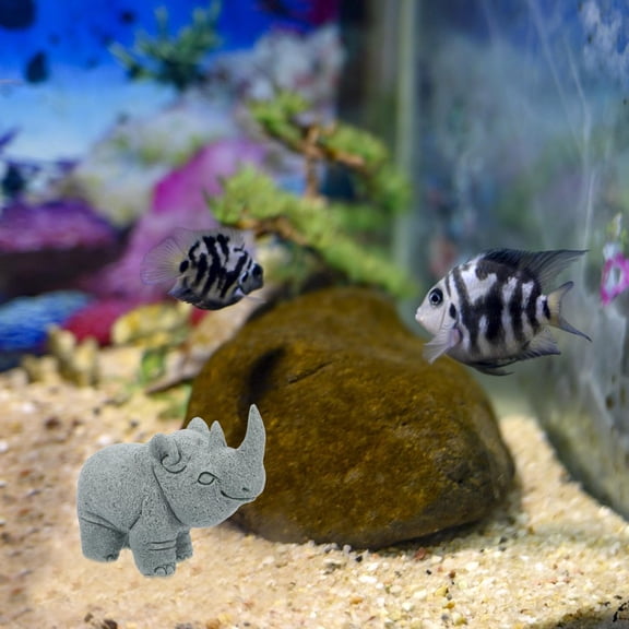 WHAMVOX Fish Tank Ornament Aquarium Ornament Small Rhino Statue Rhino Statue Aquarium Decoration Artificial Stone Rhino Crafting Sculpture Fish Tank Small Stone Decoration