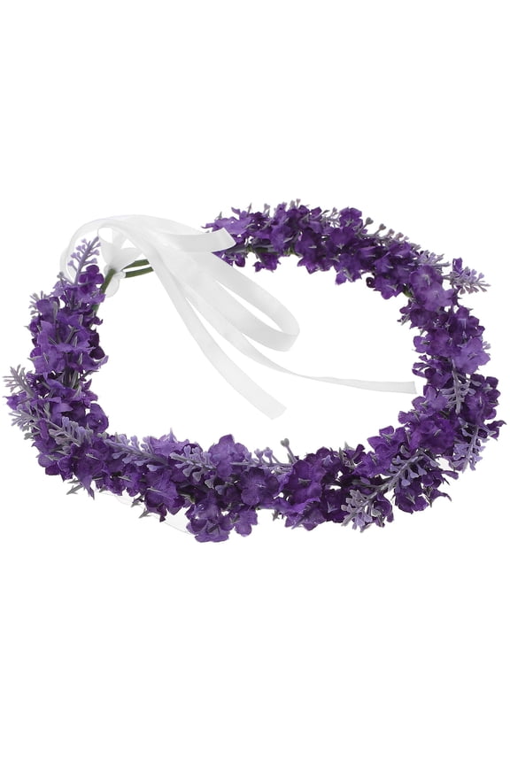 Flower Headband Simulation Lavender Flower Garland Clothes Accessory for Beach Vacation(Dark Purple)