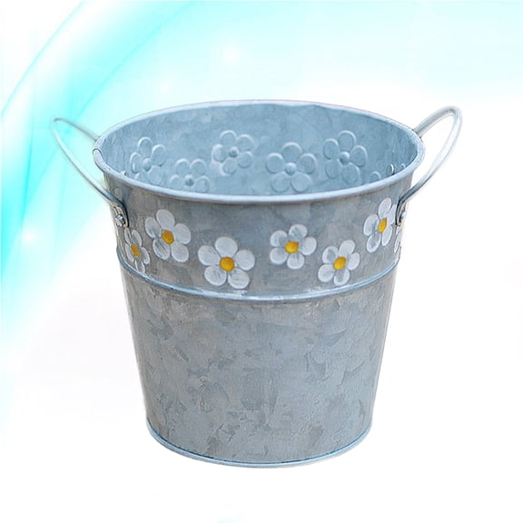 ROMANSENTIAL Silver Metal Tin Bucket Flower Pot Retro Vintage Style Planter Pot for Garden Decor and Home Decoration