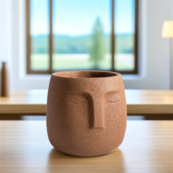 DECORNIJIA Planter with Face Ceramics Flowerpot Brown 1Pc for Home Ornament