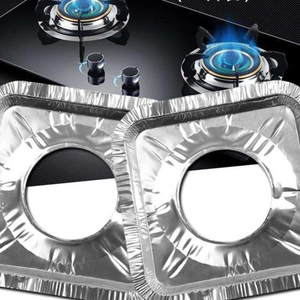 WHAMVOX Foil Stove Burner Covers for Kitchen Use Oil Proof and Heat Resistance Reusable Tinfoil Liners Silver 40 Pieces