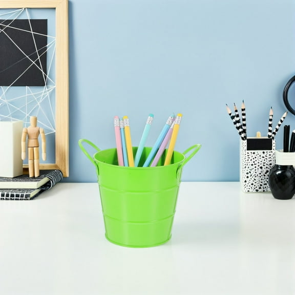 WHAMVOX Galvanized Canister Mini Trash Can Small Trash Can With Handle Table Top Garbage Bin Wastebasket Fireplace Ash Can Pen Holder For Kitchen Countertop Bedroom Home Office