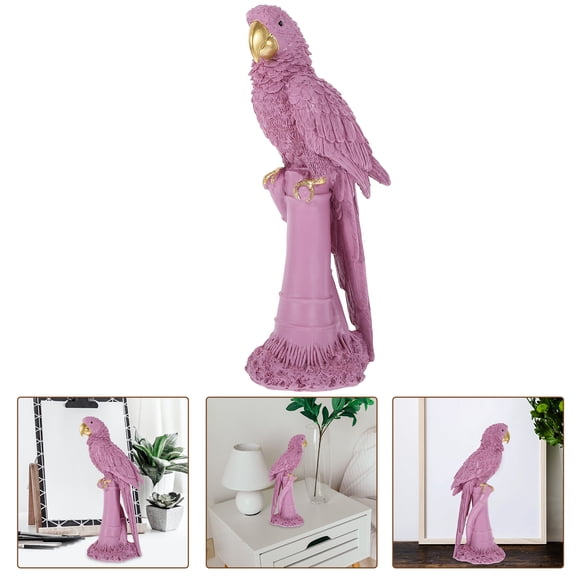 SEWCHICS Figurine Pink Resin Parrot 1Pack 9.9x4.3x2.9in