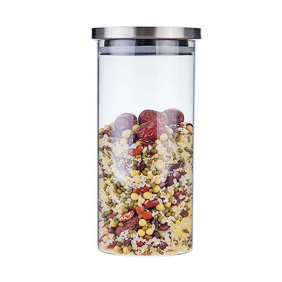 WHAMVOX Glass Storage Tank with Stainless Steel Lid for Storage Use Portable and Generous 1200ml 9.5x21cm