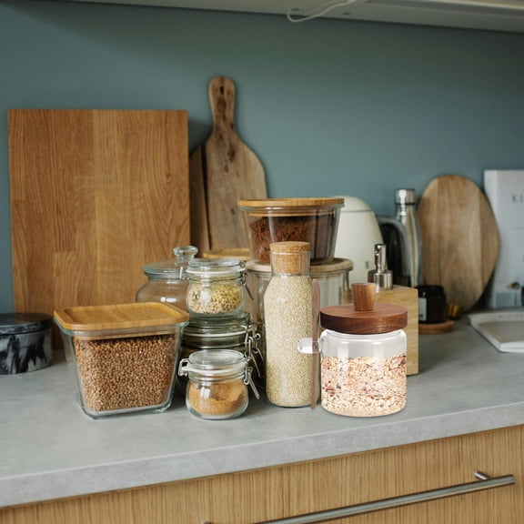 WHAMVOX 8 oz Glass Sugar Container with Spoon, Transparent Spice Jar for Kitchen Storage and Organization