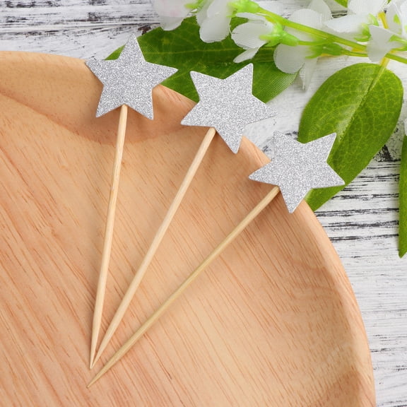 ROMANSENTIAL Star Cake Toppers Silver 50Pcs 1.4In