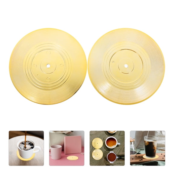 WHAMVOX Golden ABS Record Coasters for Party Use Creative Drink Mats with Retro Design 2pcs