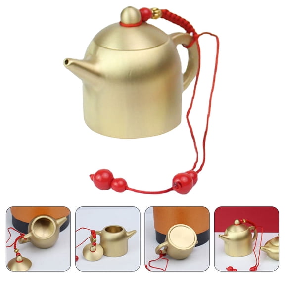 WHAMVOX Golden Brass Miniature Teapot Ornament Unique Decor for Home Inch