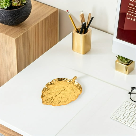 WHAMVOX Golden Centerpiece Platter Snack Candy Food Serving Tray Metal Decorative Platter Leaf Trinket Tray Jewelry Organizer Fruit Plate for Home Party