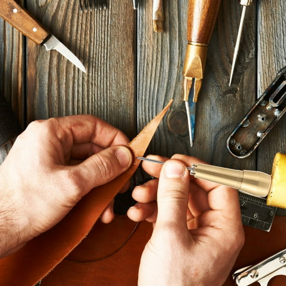 WHAMVOX Golden Copper Handle Sewing Awls with Steel Needles for Home Use Lightweight and Portable 2 Pieces